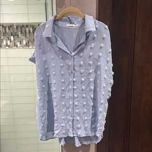 Blue Button-Up Shirt with White Accents